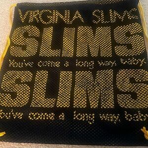 Vintage Retro 1980’s Virginia Slims Blue and Yellow Drawstring Mesh Bag